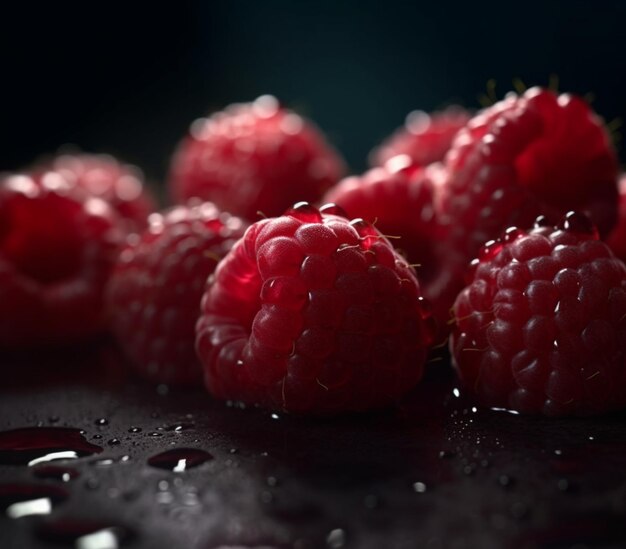 Fresh raspberries with drops of water