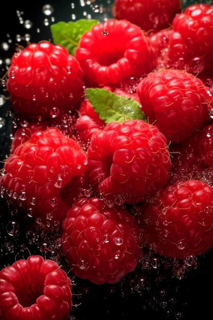 Fresh raspberries with drops of water