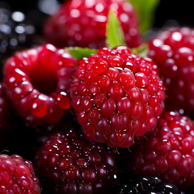 Fresh raspberries with drops of water