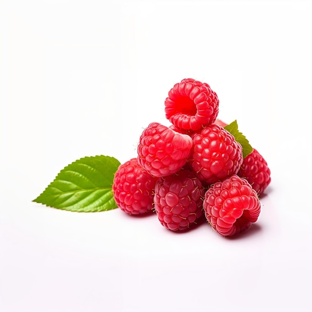 fresh raspberries with leaf isolated on white background
