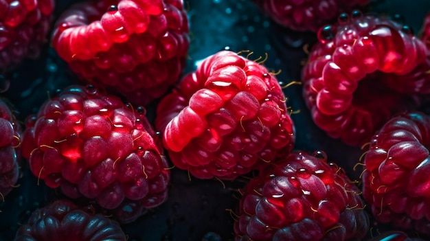 Fresh Raspberries with Water Droplets Generative AI