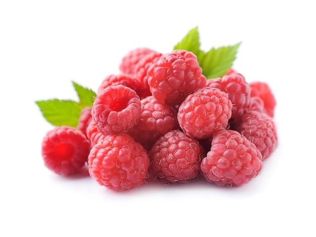 Fresh raspberry closeup on white