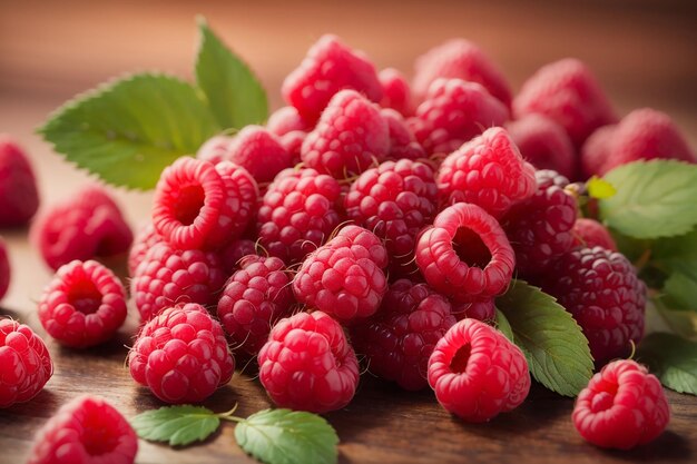 Photo fresh raspberry with leaves