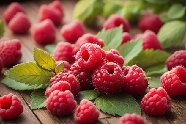 Photo fresh raspberry with leaves