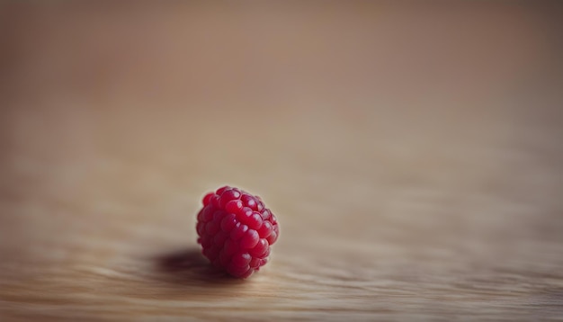 A fresh raspberry on a wooden table