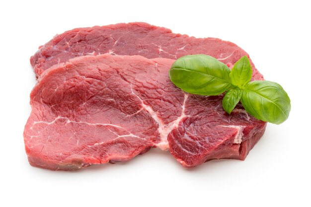 Fresh raw beef steak isolated on white.