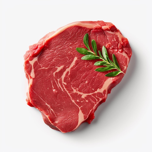 Fresh raw beef steak top view isolated on white Generative AI