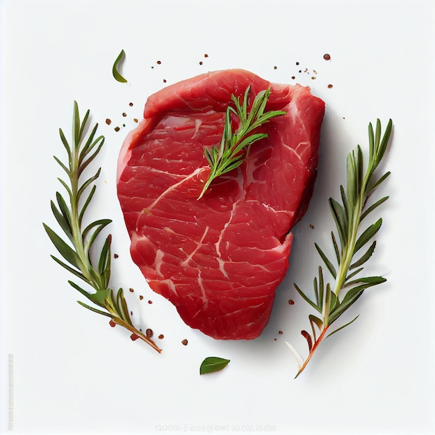 Fresh raw beef steak top view isolated on whitegenerative ai