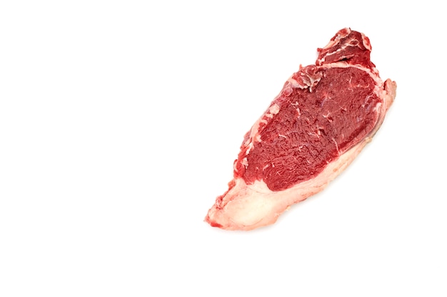 Fresh raw beef steak on white