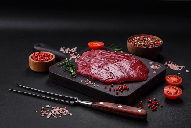 Fresh raw beef with salt spices and herbs