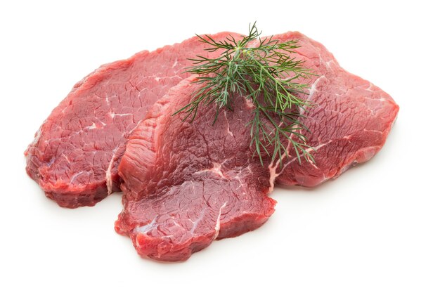 Fresh raw bio  beef steak isolated on white background.