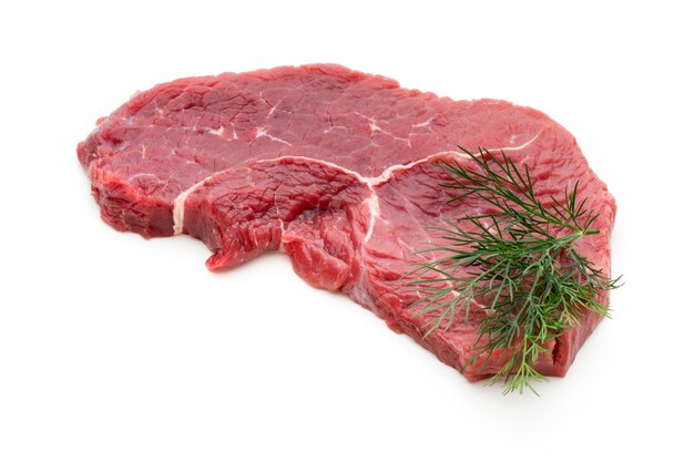 Fresh raw bio  beef steak isolated on white background.