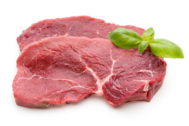 Fresh raw bio beef steak isolated on white.