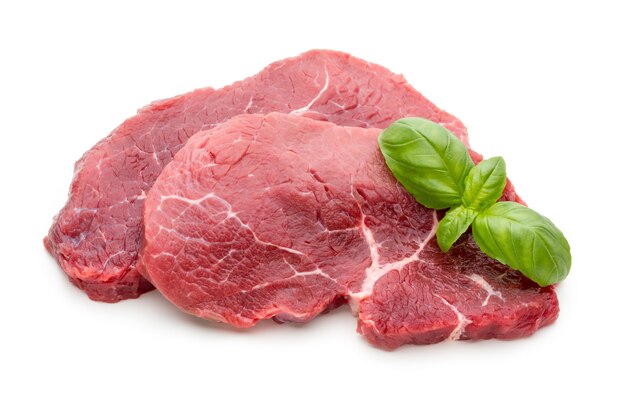 Fresh raw bio beef steak isolated on white.