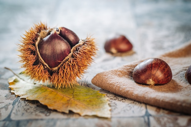 Photo fresh raw chestnuts