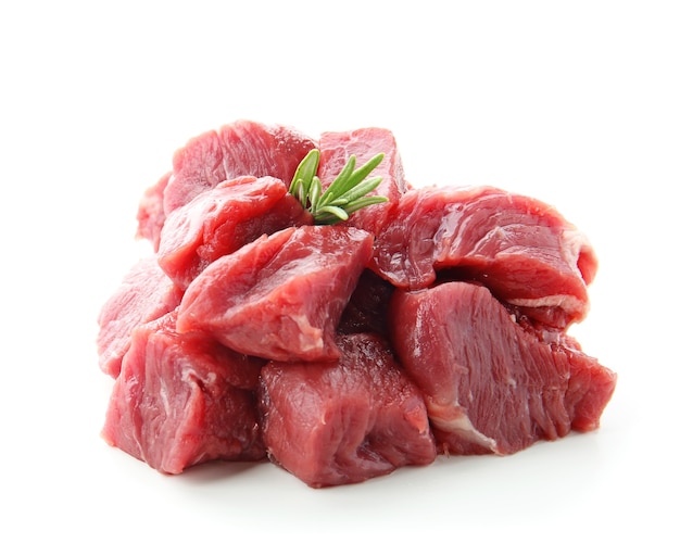 Fresh raw cut meat on white