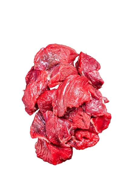 シッシュ・ケバブを調理するための新鮮なカイスされた牛肉 ⁇ 子肉 隔離された白い背景