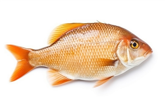 Изолят свежей сырой рыбы на белом фонеGenerative Ai