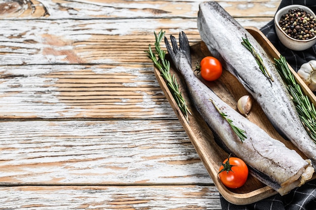 Fresh raw fish on a wooden table