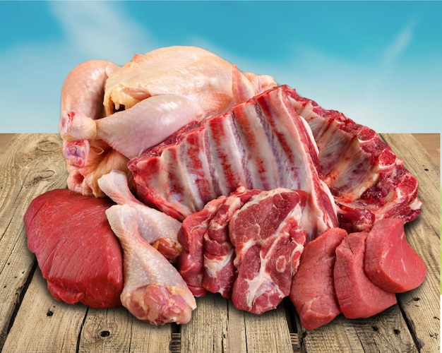 Fresh Raw Meat on wooden table