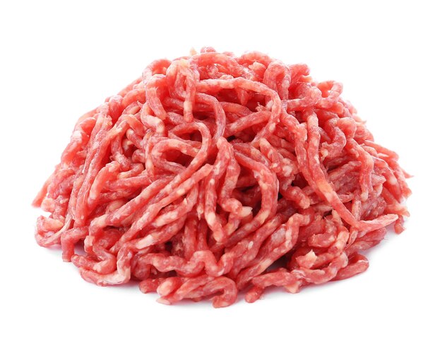 Fresh raw minced meat on white background