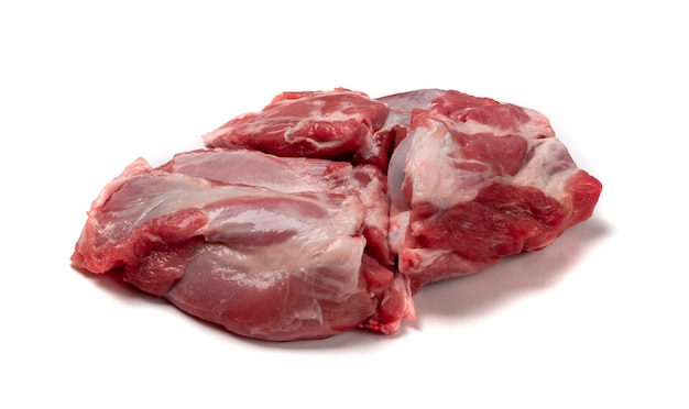 Fresh raw mutton shoulder meat with bone isolated. Large piece of sheep fillet or filet closeup