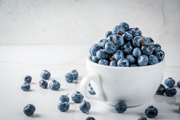 Fresh raw organic farm blueberry in white cup