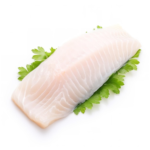 fresh raw pacific halibut fillet white background isolated