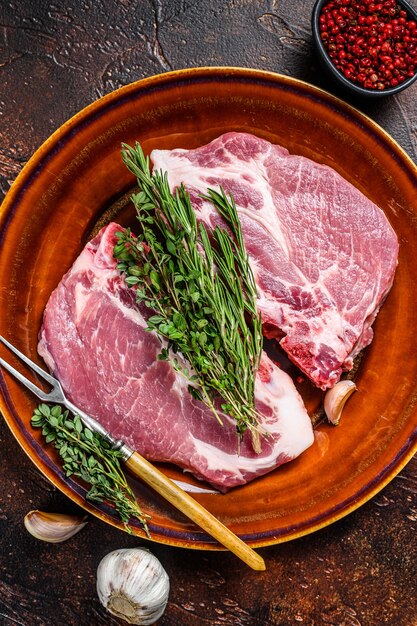 Fresh Raw pork loin steaks from neck meat