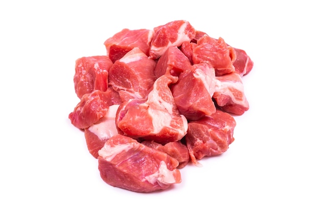 Fresh raw pork pieces isolated.