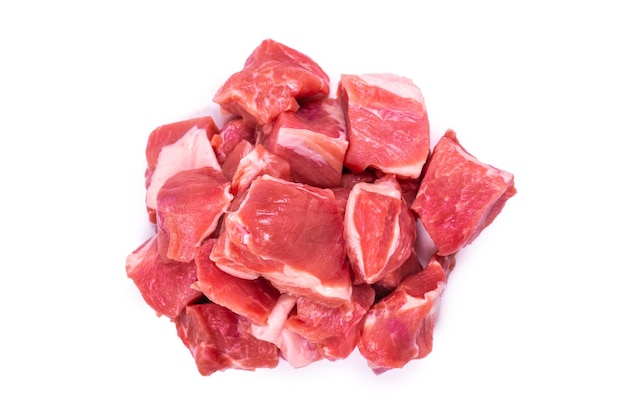 Fresh raw pork pieces isolated.