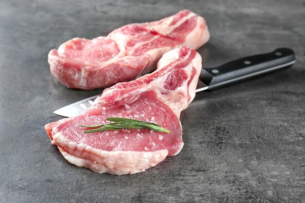 Fresh raw pork ribs on kitchen table