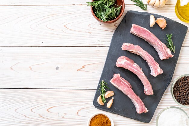 Fresh raw pork ribs with ingredients