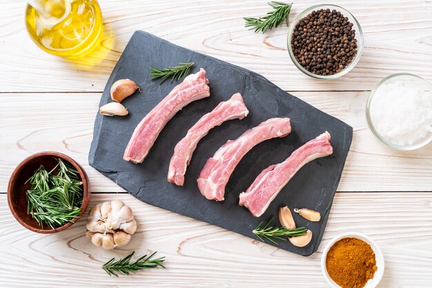 Fresh raw pork ribs with ingredients