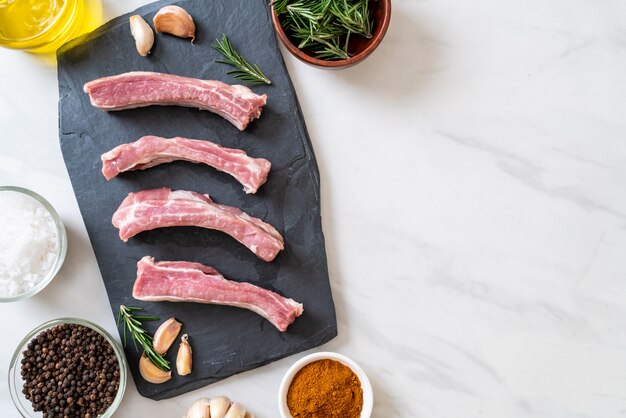 Fresh raw pork ribs with ingredients