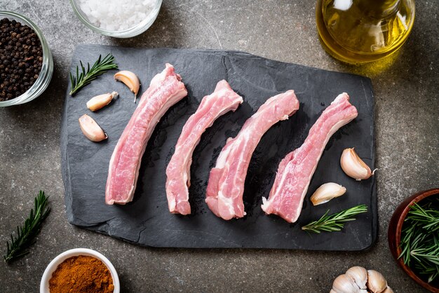 Fresh raw pork ribs with ingredients