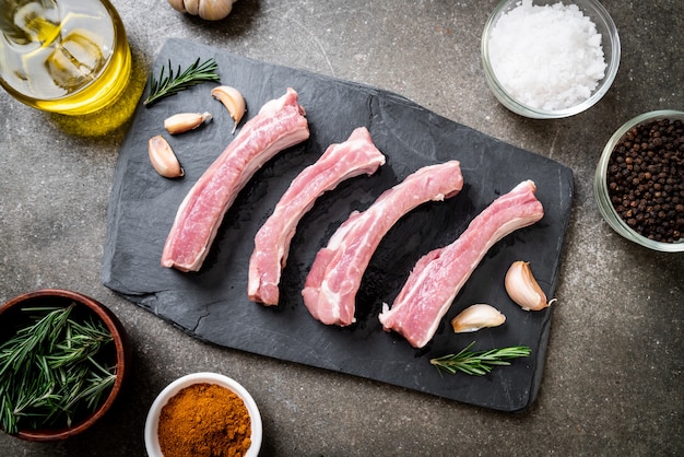 Fresh raw pork ribs with ingredients