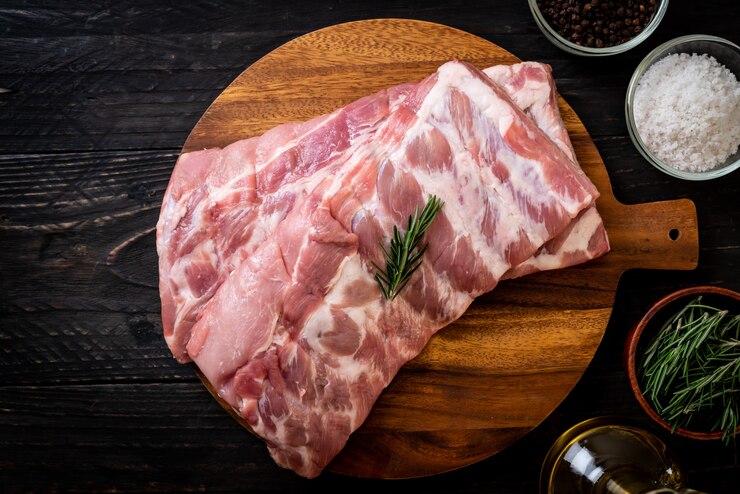Photo fresh raw pork ribs