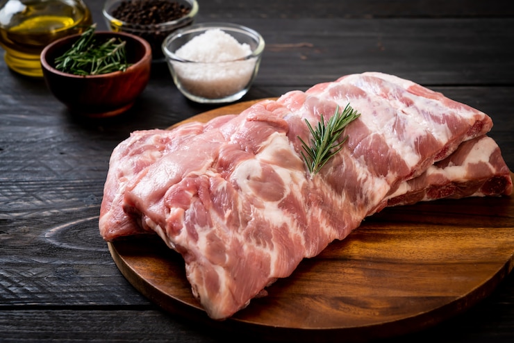 Photo fresh raw pork ribs