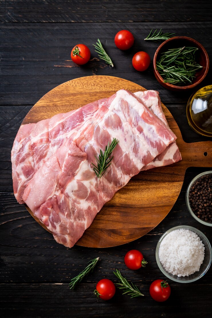 Photo fresh raw pork ribs 