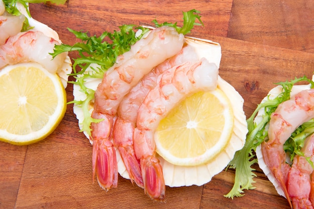 Fresh raw prawn on the shell ready as appetizer