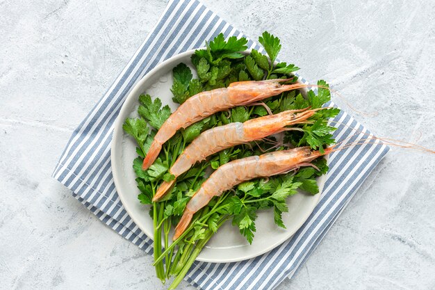 Fresh raw prawns prepared for cooking