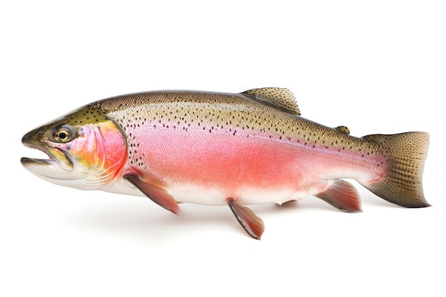 Fresh raw rainbow trout fish on white background