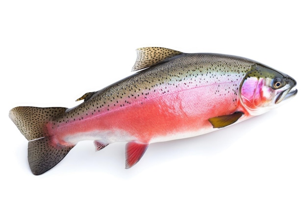 Fresh raw rainbow trout fish on white background