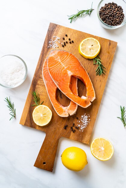 fresh raw salmon fillet steak