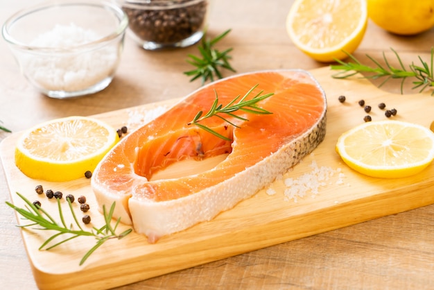 fresh raw salmon fillet steak