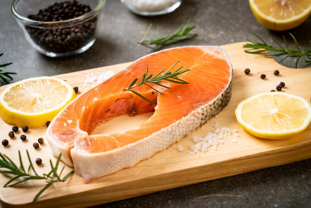 fresh raw salmon fillet steak