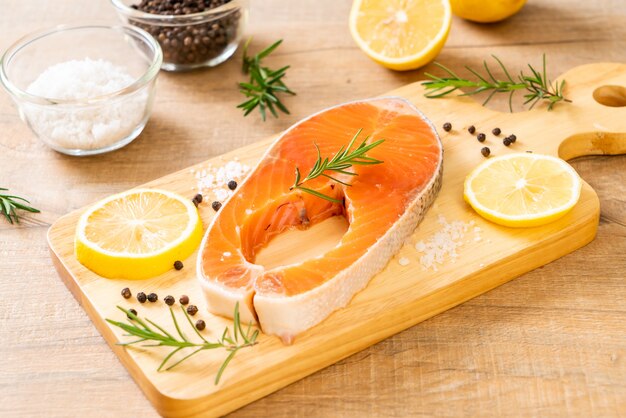 fresh raw salmon fillet steak