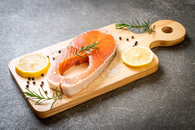 fresh raw salmon fillet steak