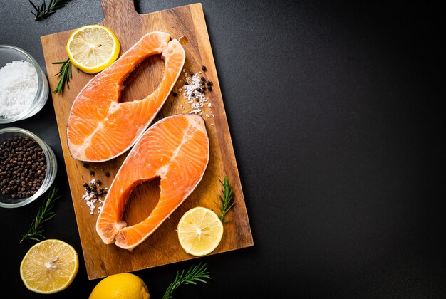 fresh raw salmon fillet steak